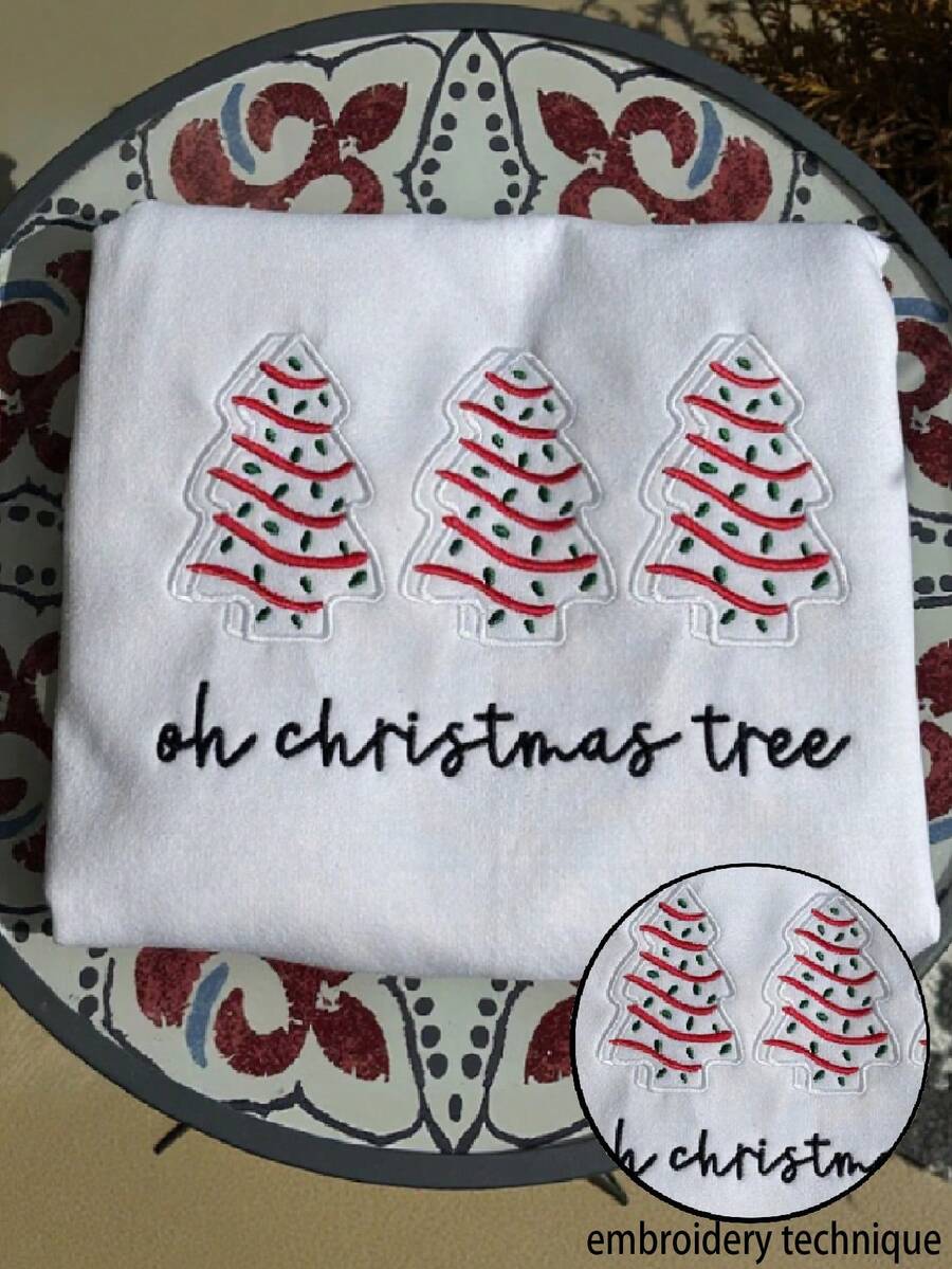 INAWLY Women's Round Neck Long Sleeve Christmas Tree Pattern Casual Versatile Sweatshirt - White - View 1