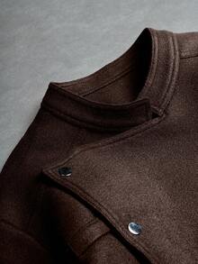 Manfinity EMRG Men's Oblique Button Long Sleeve Jacket, Asymmetrical Button Design Casual Jacket, Recommended Gift For Husband, Boyfriend, Friend Brown Sweater Brown Jacket Cropped Men Jacket Cropped Zip Up Men Brown Jersey - Chocolate Brown - View 3