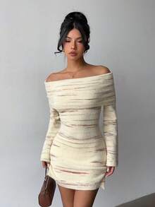 Aloruh Vestido corto de punto con volantes en el cuello, mangas acampanadas y hombros descubiertos, de estilo romántico y floral de gasa para mujeres - Multicolor - Ver 5