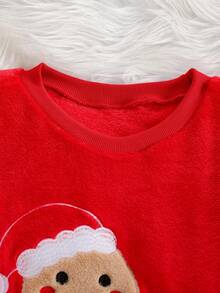 2件套少女红色雪人印花休闲舒适长裤和长袖睡衣套装 - 紅色 - 查看 6