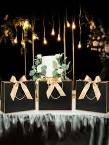 1/5pcs-Landscape-Style Kraft Paper Gift Bags, Shopping Bags, Packaging Bags With Handles, Bow-Decorated Handbags, Trick Or Treat, Halloween, White Large-Capacity Paper Bags, Halloween, Thanksgiving, Christmas, New Year, Wedding, Birthday Gift Packaging Bags - Multicolor - View 3