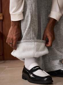 SWAVVY Men's Thermal Lined Standard Size Light Grey Sweatpants, Elastic Waist, No Back Pockets, Autumn/Winter - Light Grey - View 7