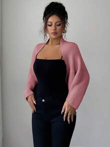 Elenzga 女式蝙蝠袖开衫，百搭，优雅，适合度假，节日，高端品牌，针织毛衣 - 西瓜粉 - 查看 3