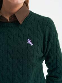 Airaco Pony Knitted Twist Rope Crew Neck Sweater - Dark Green - View 4