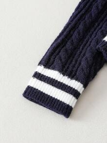 SHEIN Tween Girl Casual Patchwork Striped Trim V-Neck Pointelle Knit, Autumn/Winter Blue And White Stripe Sweater For Girls Sweater Girl Sweater Navy Blue Sweater Girls Summer Clothes For Teens Sweater Sweater For Teen Girls Cute Sweater Sweater For Tweens Aesthetic Preppy Clothes For Girls 12 Girls Autumn Winter Clothes Sweater For Girls Jumper For Girls Kids Sweater Girl Sweater Girl Clothes Autumn And Winter Clothes Sweater For Tweens Tween Girl Jumper Youth Sweaters Knit Sweater Tween Girl Clothes Sweater Cute Sweater - Navy Blue - View 5