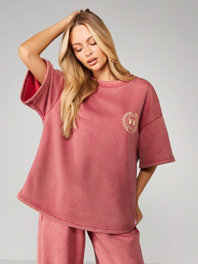 Missguided x Playboy Oversized Graphic Tee With Logo Print