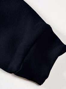 EURMUSE 100%Cotton Men Letter Patched Drop Shoulder Sweatshirt - Navy Blue - View 7