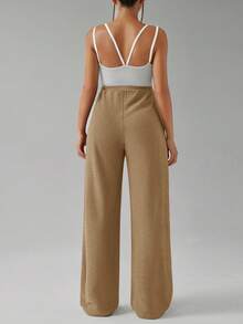 SHEIN Maternity Solid Color Adjustable Waist Wide Leg Loose Casual Pants Business Casual Woman Pants Women S Dress Pants Brown Pants For Women Slacks For Women - Brown - View 2