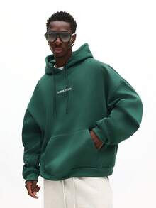 SUMWON Essential Boxy Fit Pullover Hoodie With Centre Pocket And Drawstring Hoodie Logo Design Casual - 綠色 - 查看 6