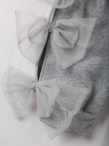 Franclia Plus Size Women Elegant Long Sleeve Solid Color Bow Sweatshirt, Autumn/Winter - Grey - View 3