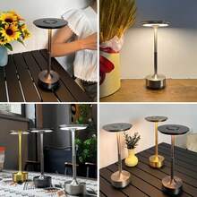现代可调光触摸灯，3种色温，拉丝金属饰面，便携式无线铝制夜灯，可调节照明，可充电锂离子电池，适用于家居、办公室、酒吧装饰 - 均碼 - 查看 3