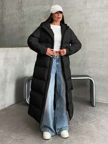 EURMUSE Belt DETAILED FUR ADDED LONG WINTERCOAT - Black - View 4