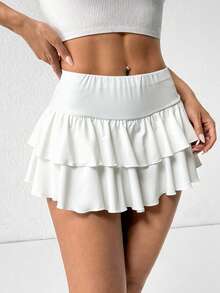 SHEIN PETITE Jupe plissée à taille basse pour femme, motif floral gris clair - Blanc - Voir 5