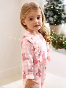 SHEIN Set de 2 piezas Mono con volantes y estampado floral + Mono vestido con decoración de lazo lindo para bebé niña, conjunto combinado - Multicolor - Ver 6
