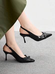 CUCCOO BIZCHIC 女士尖头高跟鞋，性感细高跟，露跟露背设计，通勤、派对、宴会、办公室穿着皆宜，黑色 - 黑色 - 查看 3