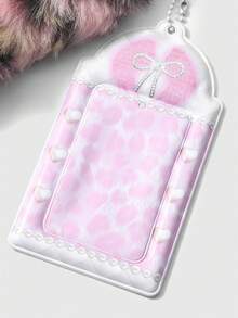 ROMWE Anime 1件Y2K风格复古极简高品质黑白渐变人造毛皮尾巴，PVC亮面卡包，带有音乐元素、波点翅膀、钢琴键、星星钥匙扣吊坠，适合女性日常佩戴和节日礼物 - 粉色-48 - 查看 10