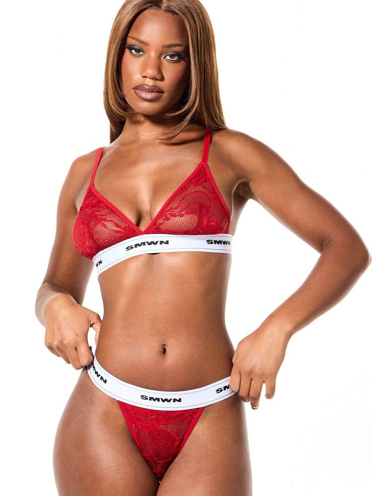 SUMWON Perizoma con pizzo, fascia elastica con logo, biancheria intima con design intimo per comfort, regalo di Natale rosso