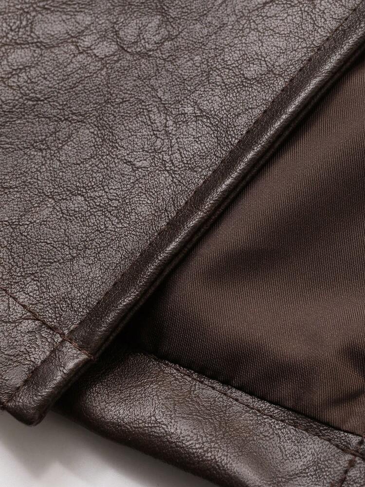 Women's Solid Color Loose V-Neck Double-Breasted Belt Long Elegant Autumn/Winter Trench Coat Leather Jacket
