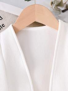 Young Girl Solid Color Long Sleeve Fashionable Casual Jacket - White - View 3
