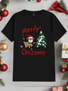 Manfinity Homme Kaos Kasual Pria Ukuran Besar Motif Rusa Natal, Hitam - Hitam - View 2