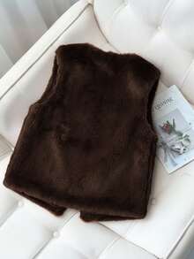 Franclia 女士休闲仿皮草背心夹克 - 鏽棕色 - 查看 2