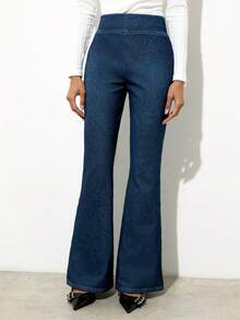 Maija Women's Blue Thermal Lined High-Waisted, Slim-Fitting Flared Jeans, Comfortable And Stretchy Fabric, Perfect For Winter. - Dark Wash - View 4