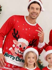 HIMLAND Men's Holiday Christmas Reindeer Print Long Sleeve Top And Pants Pajama Set - Multicolor - View 2