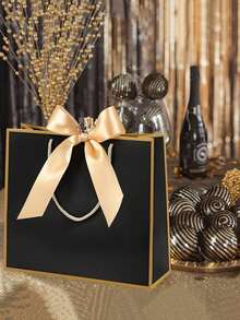 1/5pcs-Landscape-Style Kraft Paper Gift Bags, Shopping Bags, Packaging Bags With Handles, Bow-Decorated Handbags, Trick Or Treat, Halloween, White Large-Capacity Paper Bags, Halloween, Thanksgiving, Christmas, New Year, Wedding, Birthday Gift Packaging Bags - Multicolor - View 2