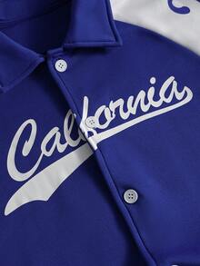 Aesthetic Post 男士时尚休闲学院风印花长袖夹克，蓝色棒球夹克 - 藍白色 - 查看 9