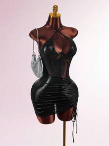 Amplova Váy ngắn hở lưng gợi cảm thời trang dự tiệc dành cho nữ - màu đen - Xem 4