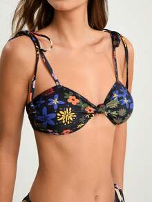 CAJUNI Maiô Bikini de duas peças com estampa floral colorida em todo o tecido, para mulheres, casual, para férias, natação, praia, beira-mar, looks de praia femininos - Multicolorido - Visão 6