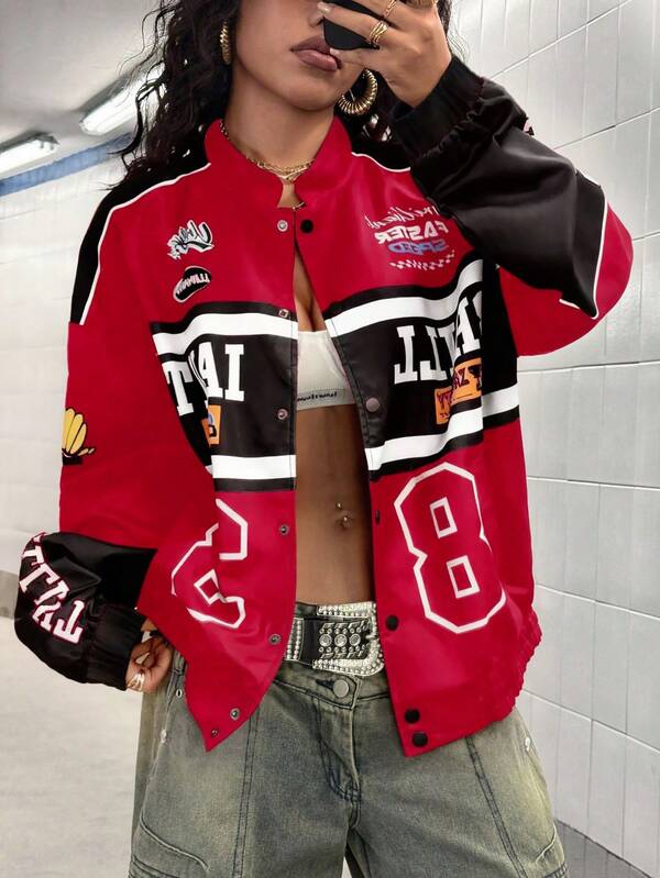 StreetHx 女士时尚赛车摩托车元素夹克