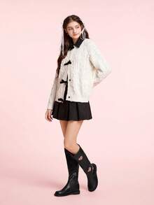 CUCCOO DOLLMOD 女士心形图案休闲时尚中筒靴，适合日常穿着 - 黑色 - 查看 4