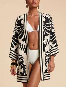 Travachic 女士热带印花宽松落肩罩衫，休闲、度假、夏季假期、休闲、优雅、外出、派对 - 彩色 - 查看 3