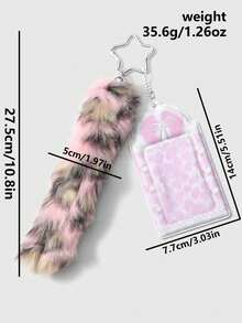 ROMWE Anime 1件Y2K风格复古极简高品质黑白渐变人造毛皮尾巴，PVC亮面卡包，带有音乐元素、波点翅膀、钢琴键、星星钥匙扣吊坠，适合女性日常佩戴和节日礼物 - 粉色-48 - 查看 11