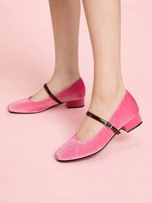 CUCCOO DOLLMOD Low Chunky Heel Mary Jane Retro Cheongsam Style Pumps For Women - Pink - View 4