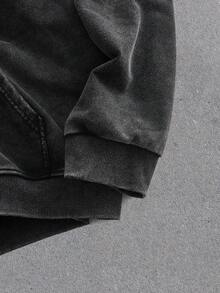 EASEVO Plus Size Men's Casual Black Hoodie Sweatshirt, Vintage Plain Fleece, Long Sleeve Top - Black - View 4