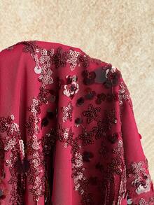 Soleia 2 件合身闪亮流苏亮片垂坠领吊带背心和迷你裙套装，适合音乐节、派对、中国红、年会、圣诞节、万圣节 - 酒紅色 - 查看 6