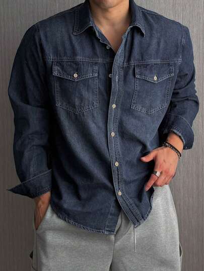 DAZY Men's Solid Dark Grey Washed Distressed Denim Jacket, Autumn