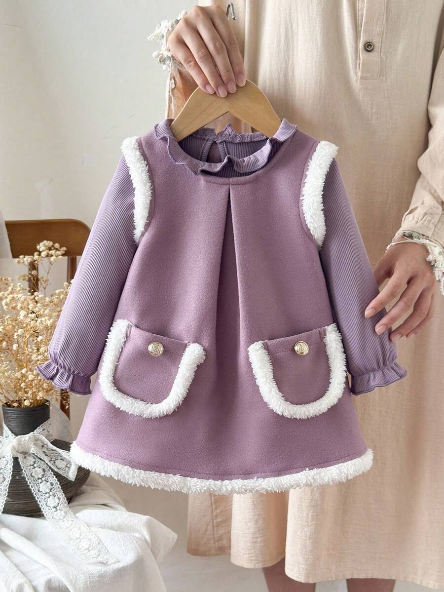 SHEIN 女宝宝秋冬新款优雅公主裙套装 - 紫色 - 查看 1