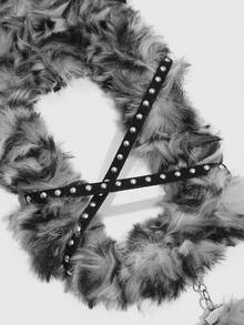 ROMWE Kawaii 1 pieza Llavero de peluche de gato con estampado de leopardo lindo, Soporte de tarjeta con remache punk, Decoración de tarjeta de 3 pulgadas de ídolo Y2K para bolso - Gris negro - Ver 6