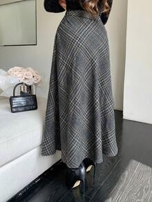 DAZY Women's Autumn/Winter Fashionable Plaid A-Line Skirt - Dark Grey - View 2