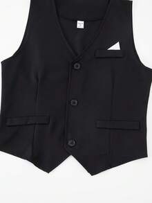SHEIN 3pcs Teen Boy Gentleman High-End Elegant Fashion Handsome Stage Performance Host Outfit Set. Suit Jacket + Fitted Vest + Casual Pants
