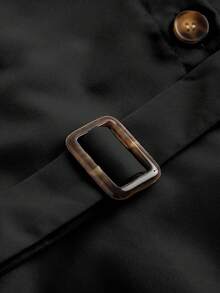 青少年女孩优雅长袖衬衫领连衣裙，二合一设计，非常适合春季、秋季和冬季休闲通勤穿着 - 黑與白 - 查看 4