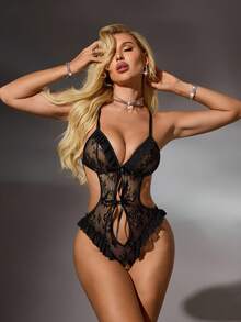 SpicyHot 1 件女士性感内衣开裆透明情趣诱惑紧身衣 - 黑色 - 查看 3