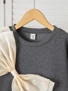 Genkimix Kids 2 件套青少年女孩休闲宽松蝴蝶结圆领长袖运动衫和阔腿裤，适合日常穿着 - 黑色 - 查看 3