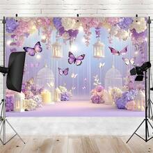 1 件彩色紫色蝴蝶背景横幅 - 可重复使用的聚酯墙壁装饰生日、周年纪念日和其他庆祝活动 - 非常适合室内和室外聚会、生日装饰、房间装饰、婚礼装饰 - 彩色 - 查看 3