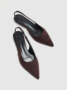 CUCCOO BIZCHIC 女士新款方扣尖头低跟平跟奇特鞋跟通勤风格百搭舒适巧克力棕色亮面皮革一脚蹬平底鞋，适合工作和休闲穿着 - 棕色 - 查看 10