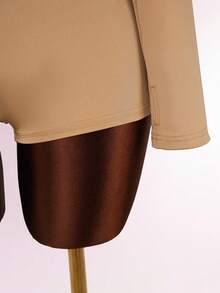 Amplova Jumpsuit Bodycon Lengan Panjang Leher V Dalam dengan Kerah Bulu dan Sambungan - Khaki - View 5