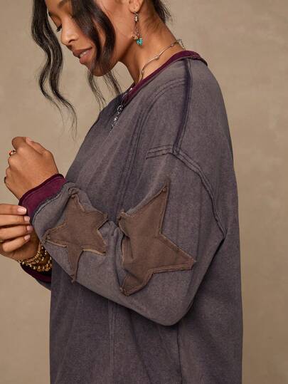 Freevana Plus Size Women Casual Bohemian Hippie Style Vintage Patchwork Embroidered Round Neck Long Sleeve T-Shirt